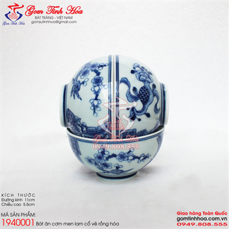 Bát ăn cơm men lam cổ vẽ rồng phượng hóa