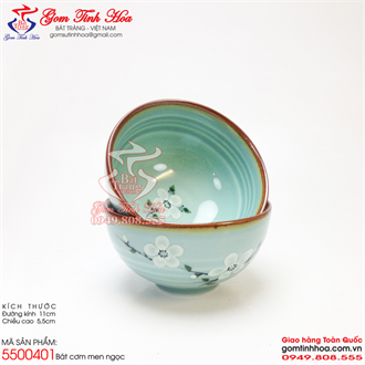 Bát ăn cơm men ngọc vẽ hoa mai trắng