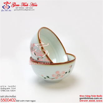 Bát cơm men ngọc vẽ hoa mai hồng