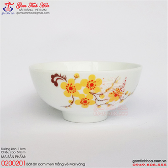 Bát ăn cơm men trắng vẽ hoa mai vàng