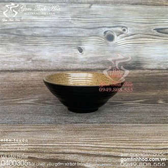 Bát chiết yêu Bát Tràng 11cm men đen lòng gốm