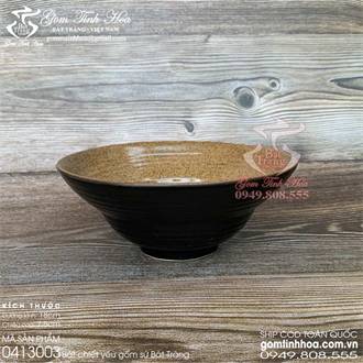 Bát chiết yêu Bát Tràng 18cm men đen lòng gốm