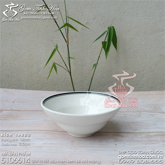 Bát chiết yêu Bát Tràng 14cm men kem kẻ chỉ miệng