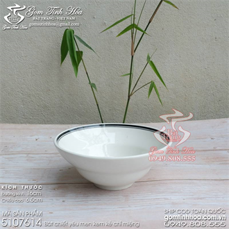 Bát chiết yêu Bát Tràng 16cm men kem kẻ chỉ miệng