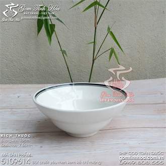 Bát chiết yêu Bát Tràng 18cm men kem kẻ chỉ miệng