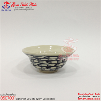 Bát chiết yêu Bát Tràng 12cm vẽ cá đàn