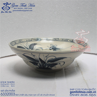 Bát chiết yêu 23cm men rạn cổ vẽ chuồn khoai