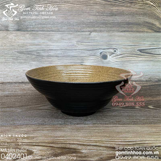 Bát chiết yêu Bát Tràng 22cm men đen lòng gốm