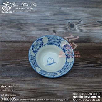 Bát chiết yêu 11cm gốm sứ giả cổ kẻ hoa chanh