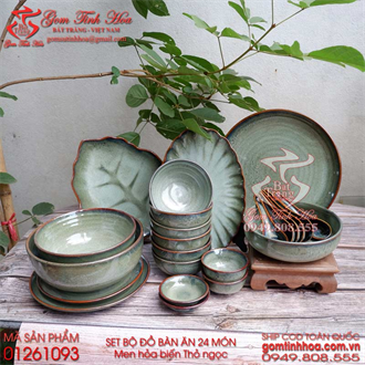 Bát đĩa bộ đồ bàn ăn gốm sứ 24 món men hỏa biến Thỏ ngọc