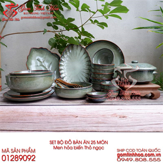 Bát đĩa bộ đồ bàn ăn gốm sứ 25 món men hỏa biến Thỏ ngọc