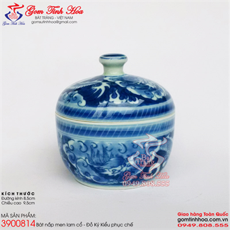 Bát chưng tổ yến men lam cổ vẽ rồng ẩn Đồ Nội Phủ phục chế