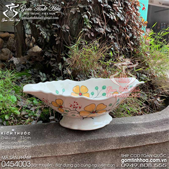 Bát thuyền gốm sứ bát bày gà cúng nguyên con vẽ hoa mai vàng