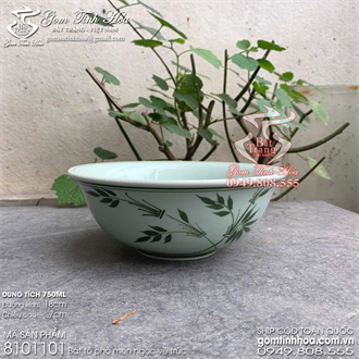 Bát tô ăn phở đường kính 18cm men ngọc vẽ tre trúc