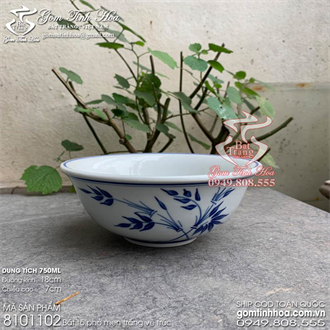 Bát tô bán bún miến phở đường kính 18cm vẽ tre trúc