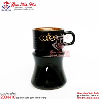 Bếp đun cafe vuông men đen lòng gốm