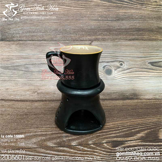 Bếp đun cafe gốm sứ không khắc chữ men đen lòng thủy tinh