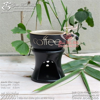 Bếp đun cafe gốm sứ 100ml men đen lòng thủy tinh