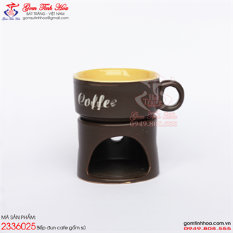 Bếp đun cà phê gốm Bát Tràng men nâu lòng vàng