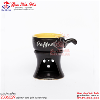 Bếp hâm cà phê gốm sứ men đen lòng vàng