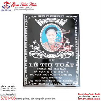 Bia mộ gốm sứ in ảnh bia mộ bằng sứ nền men đen