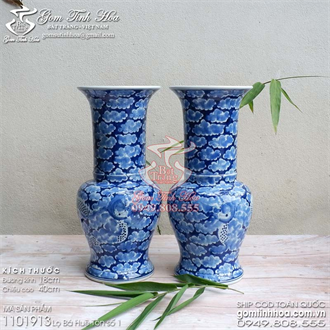 Bình bá huê tôn 40cm men lam cổ đồ ký kiểu phục chế vẽ rồng ẩn