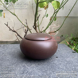 Bình bát sư ni gốm nâu nắp bằng đường kính 14cm