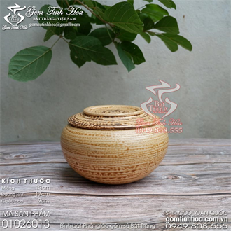Bình bát khất thực gốm sứ Bát Tràng men da lươn