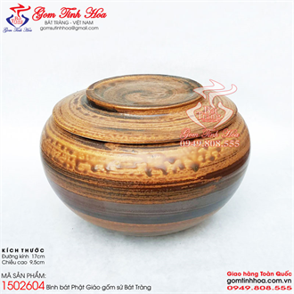 Bình bát Phật Giáo gốm sứ men da lươn