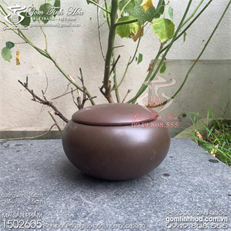 Bình bát sư ni gốm nâu nắp bằng đường kính 15cm