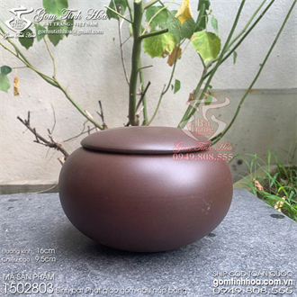 Bình bát Phật giáo gốm nâu nắp bằng đường kính 16cm