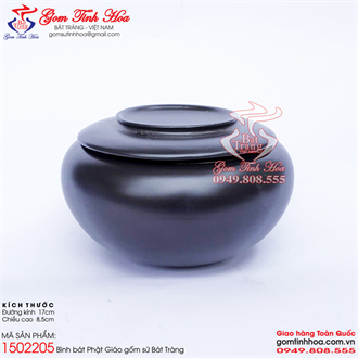 Bình bát Phật giáo gốm sứ men đen