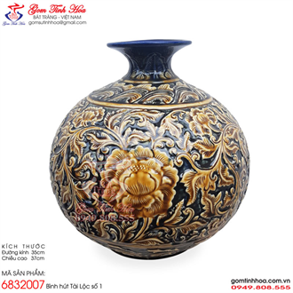 Bình hút tài lộc gốm sứ khắc hoa phù dung