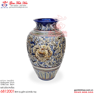 Bình gốm khắc hoa phù dung