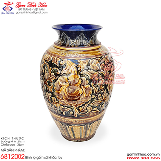 Vò gốm sứ khắc hoa phù dung