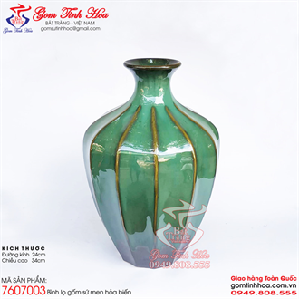 Bình lọ men hỏa biến màu ngọc lục bảo dáng bình khía múi to
