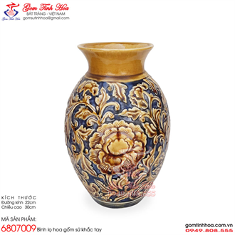Lọ giỏ cua cắm hoa sen khắc hoa phù dung