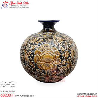 Bình tụ khí phong thủy bằng gốm sứ khắc hoa phù dung