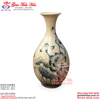Bình tỳ bà men rạn cổ vẽ hoa sen