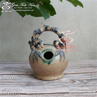 Bình vôi gốm sứ men rạn cổ đắp tre trúc