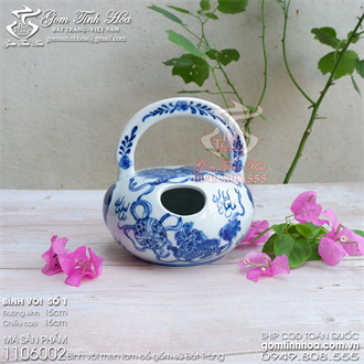 Bình vôi men lam cổ vẽ Kỳ Lân đồ sứ men lam giả cổ