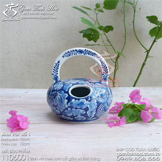 Bình vôi men lam cổ vẽ long ẩn đồ nội phủ phục chế
