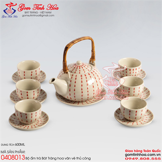 Bộ ấm chén quai mây phẩy mưa đỏ