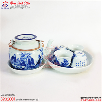 Bộ trà tứ men lam Huế Trúc Lâm Thất Hiền