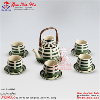 Bộ ấm trà Tống quai mây hoa văn kẻ