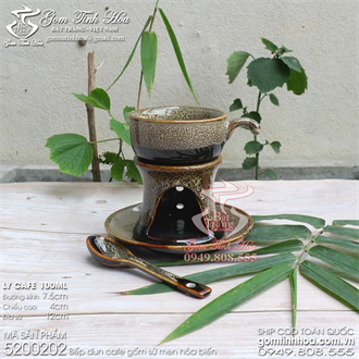 Bộ bếp hâm cafe gốm sứ men hỏa biến màu gấm