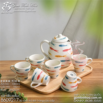 Bộ bình trà Bát Tràng 1 lít vẽ cá đa sắc