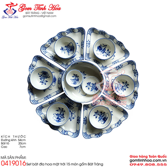 Bộ đồ ăn hoa mặt trời cánh lượn vẽ hoa sen xanh