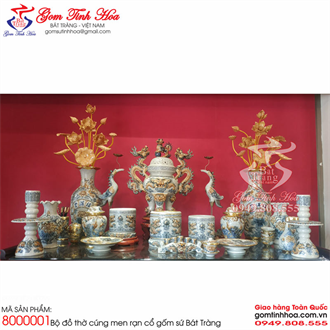 Đồ thờ cúng Bát Tràng men rạn cổ rồng nổi