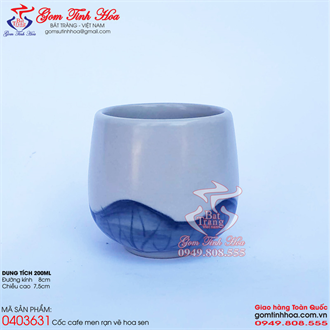 Cốc cafe gốm sứ men rạn vẽ hoa sen